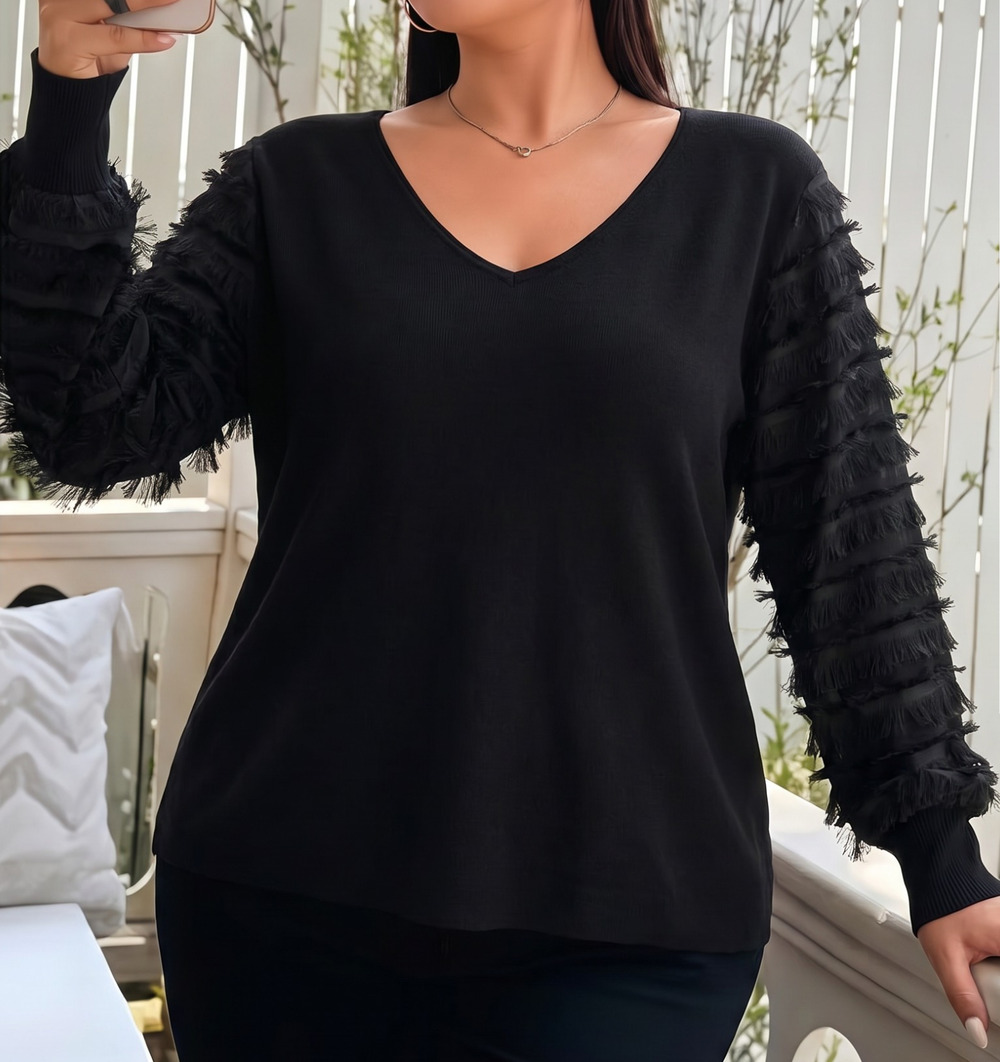 Sioni Milano Sweater 2X Black Sheer Tassel Fringe Tactile Maximalism Gothic NWT